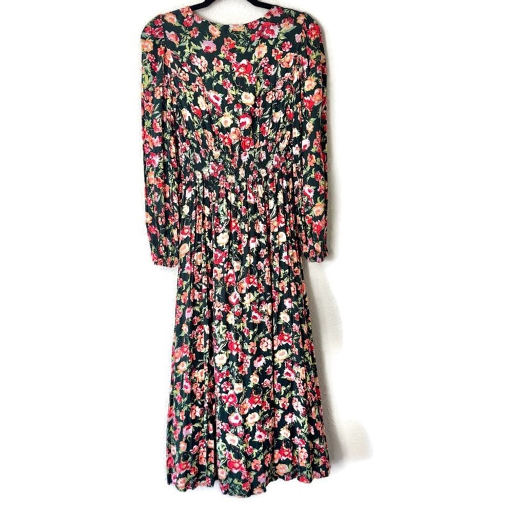 Leith Nordstrom Green & Pink Floral Midi Dress Size Small - Picture 2 of 7